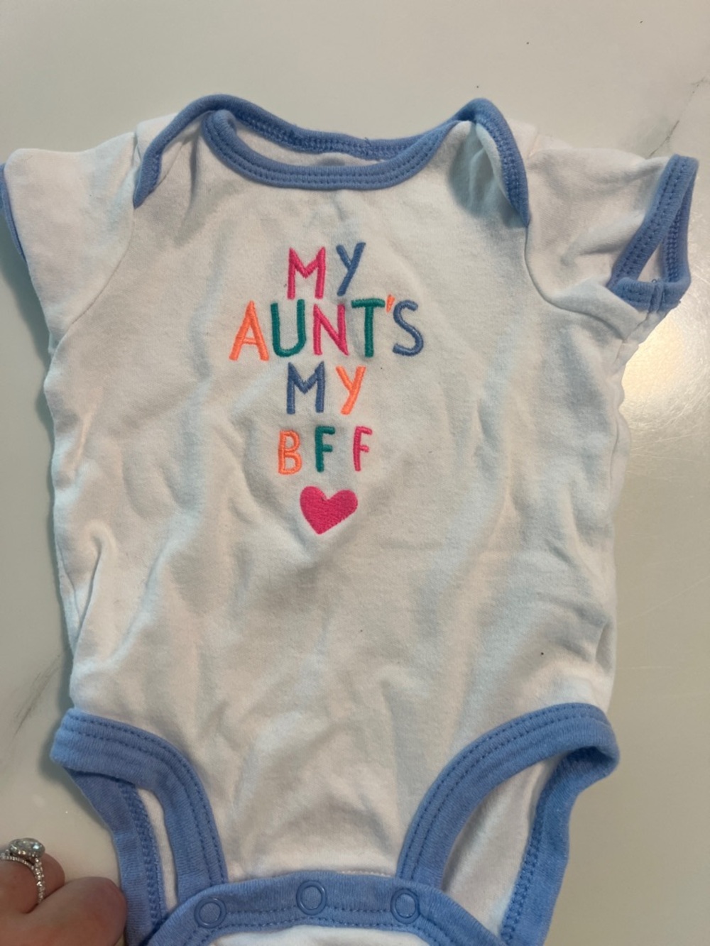 Carter's White Onesie with Blue Trim and Multicolor Embroidery
